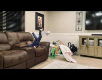 Little boy runs jumps couch does scorpion 