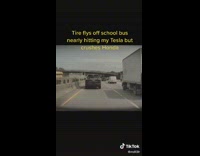 Tire falls off bus and crashes into SUV 