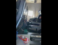 Girl jacket lay on chairs selfie airplane