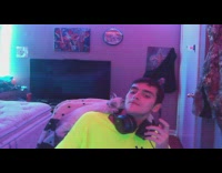 Small kitten licks and sucks on owners ear