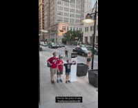 Kid T pose and girl on street