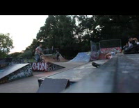 White sweater guy rollerblades ramp spin fail 