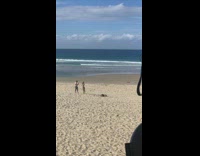 Couple bikini pictorial jump piggy ride beach