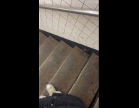 Rat gets inside hole on subway stairs