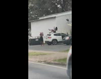 Woman white top dance on car roof