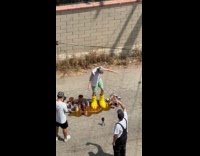 Woman wears yellow boots with beans inside Part 3