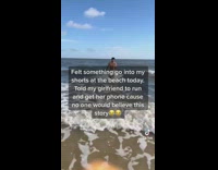 Guy runs out of water onto sand shrimp in pants