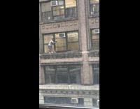 Collab WINY - Man clean glass climb on building window sill