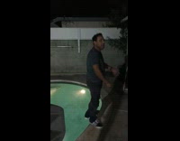 Night time pool backflip fail dad olympics