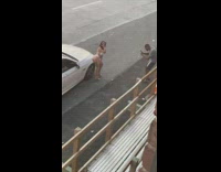 Girl bikini on white car bus wait