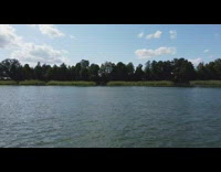 Aerial drone flown on the river and landed on it