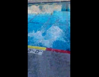 NSFW guy in gray shorts diving into pool