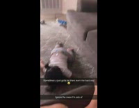 Little girl jumps on couch lands on back and falls 