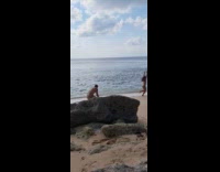 Woman white bikini run for beach video
