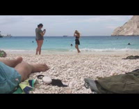 Woman black skirt red underwear pictorial beach