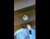 Mixtape on the stairs says Wanna Eat My Pussy with a phone number