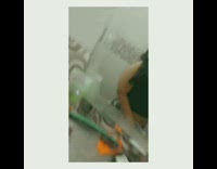 Girl cuts own hair haircut bored bathroom 