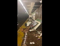 Wall of subway platform destroyed by floods