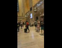 Woman silver high heels sit broken escalator part 1