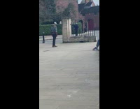 Guy printed jacket walk and kick up