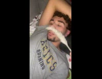 Guy sleeping whip cream in hand 