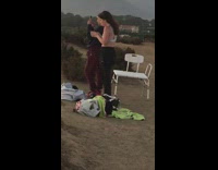 Three girls mountain bush white chair shirtless