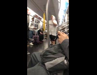 The Jolly Cat rabbit ears sings song about energy on subway train