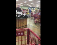 Dad films kids in grocery store 