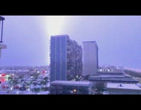 Slow motion lightning hit top of building