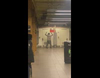 Guy does jumping jacks at subway station 