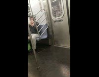 Lady scary clown eyes costume mask subway 