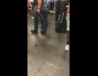 small rat walking around crowds of people