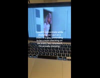 Filmer studies with fake mom video on laptop