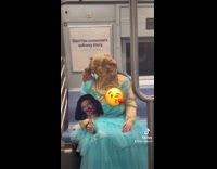 Weird mask with dress inside the train
