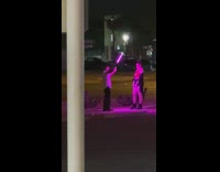 Purple light girl red shirt night photoshoot 