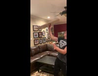 Guy spin small table with one hand