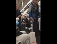 series of videos of man with a cast on foot on subway