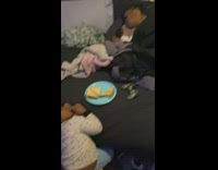 Mom and kids fell asleep during dinner 