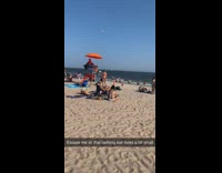 Guy red thong speedo beach lifeguard tower 