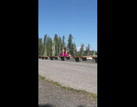 Pink leggings girl splits park ranger geyser  