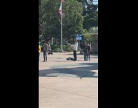 Guy picture giant lion statue