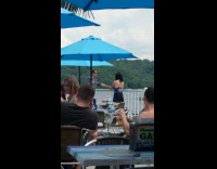 Woman blue top grills blue umbrella photo shoot Part 1