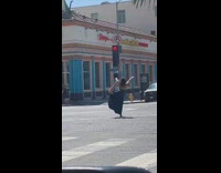Black dress girl stands intersection yoga pose