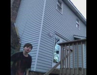 Kid dives off back porch onto ground and says parkour
