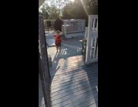 little kid jumps doesnt make it to pool