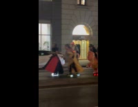 Roller skaters Halloween parade in the street