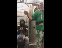 Collab Subway Creatures - man in elf outfit on subway train