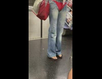 Woman dance wear red panty over jeans