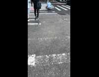 Collab WINY - Man blue shirt with tortoise on street