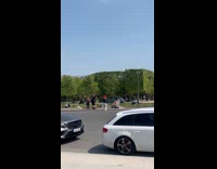 Woman in red beret tiktok dance on the street
